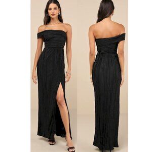 Poised Performance Black Plisse One-Shoulder Maxi Dress Size Large New NWT